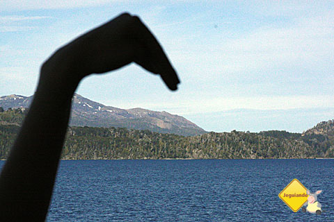 Nahuelito, o monstro do Lago Nahuel Huapi, primo argentino do monstro do Lago Ness, mostrando seu perfil de cantante de Cumbia para nós! Sim, Nahuelito existe! Imagem: Erik Pzado.