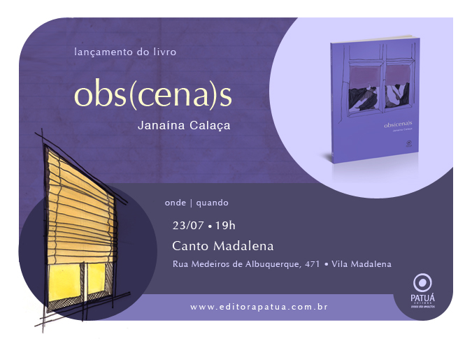 Lançamento do livro de contos Obs(cena)s de Janaína Calaça será dia 23/07, no Bar Canto Madalena.